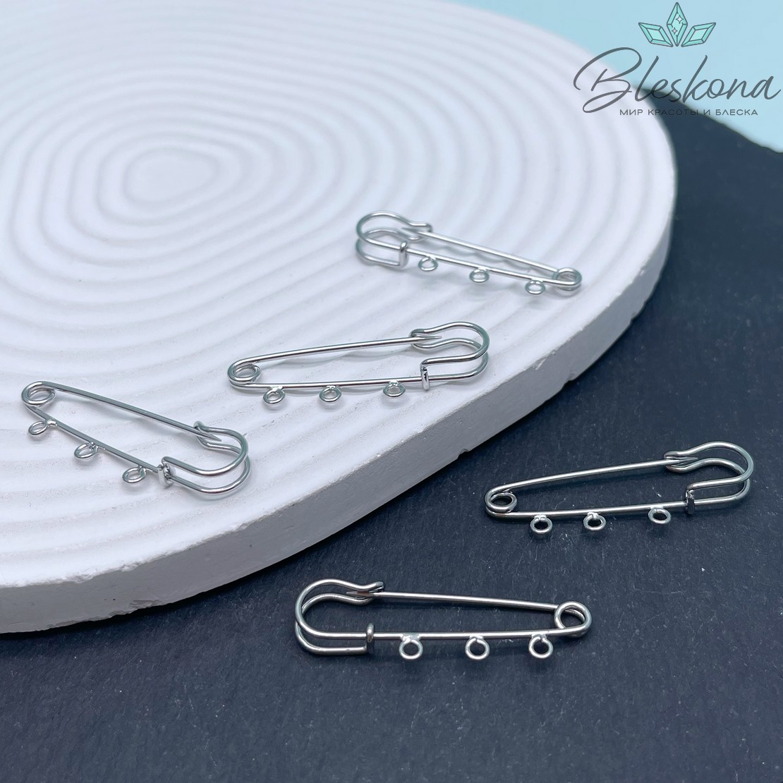3,7 см, Цвет серебро, Основа булавка 3 кольца