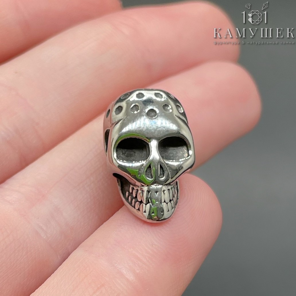 Бусина сталь Череп с точками,цвет серебро  11,4*18,4мм