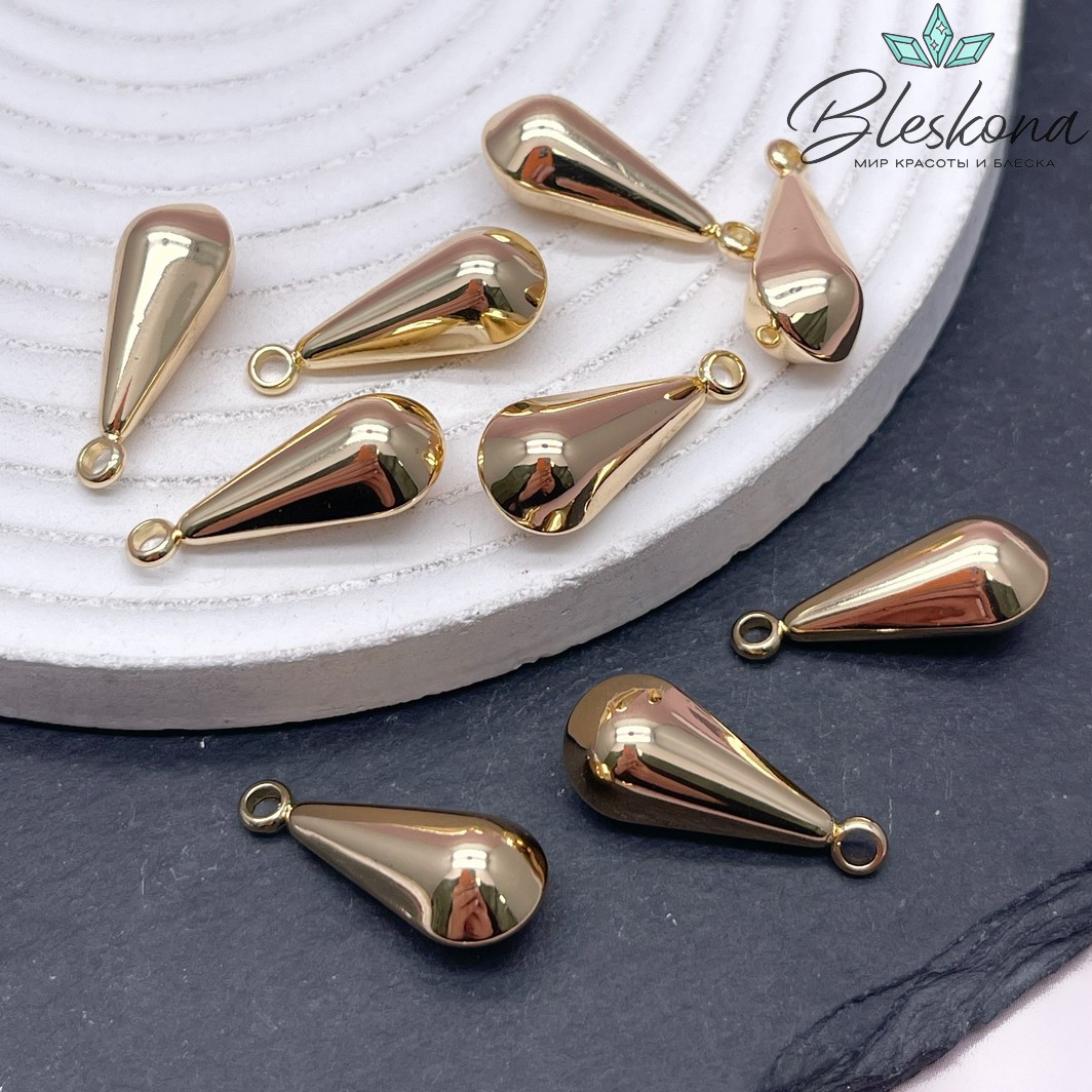 10*24 мм, цвет золото, Подвеска капля объмная 