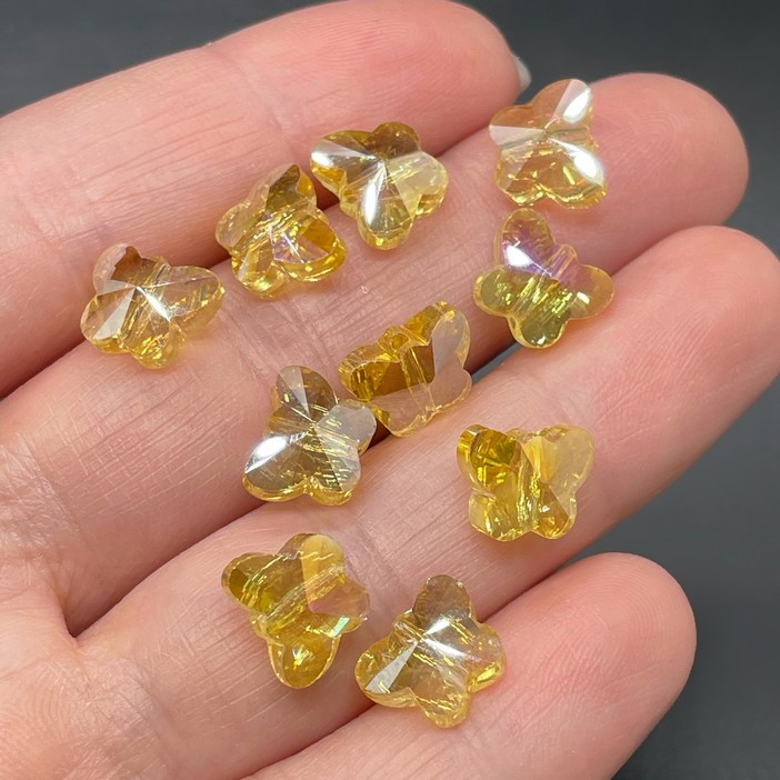 10 мм, Стекло Lux бусина бабочка ярко-желтая уп.10шт 