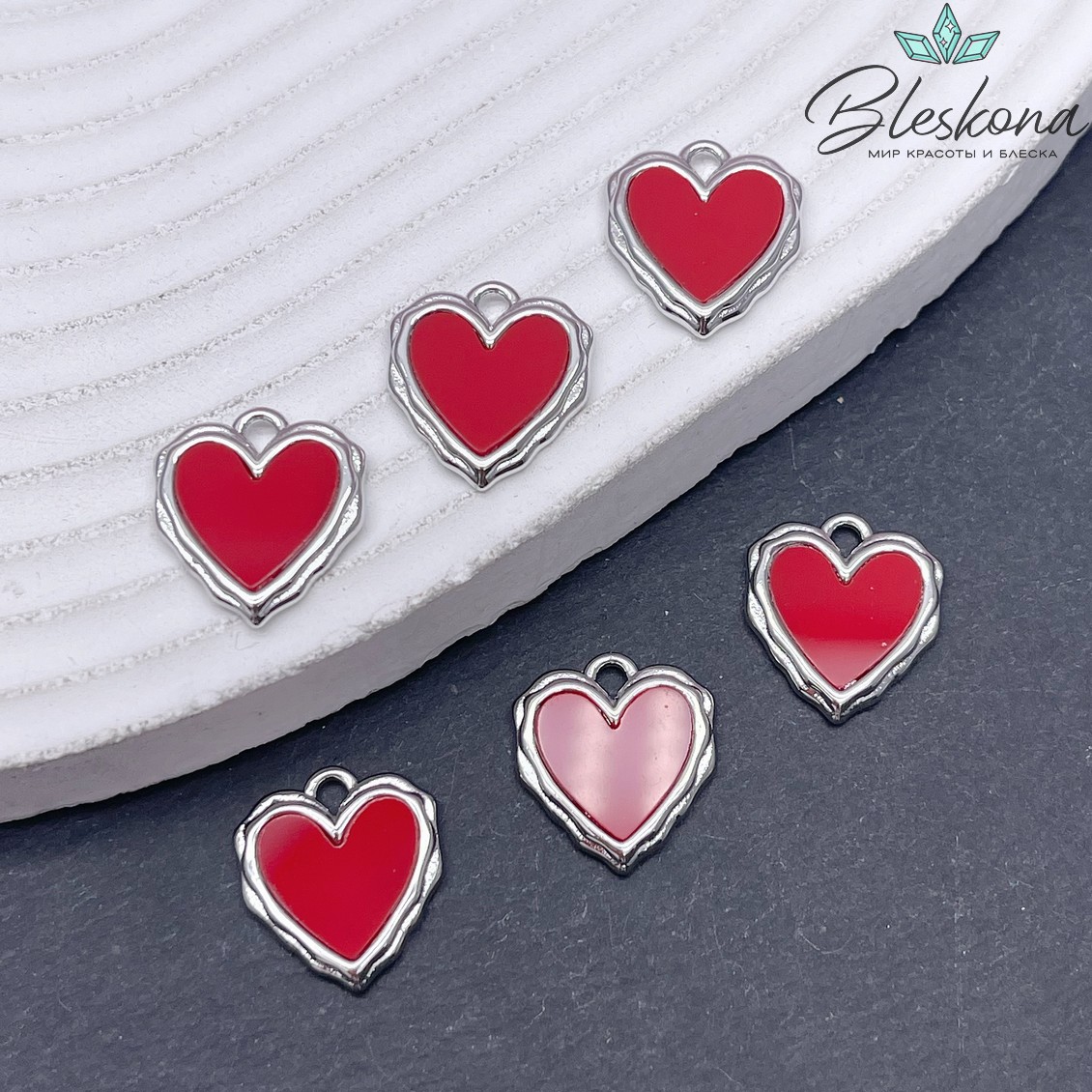 16*14 мм Цвет серебро, Подвеска Сердце красная керамика 