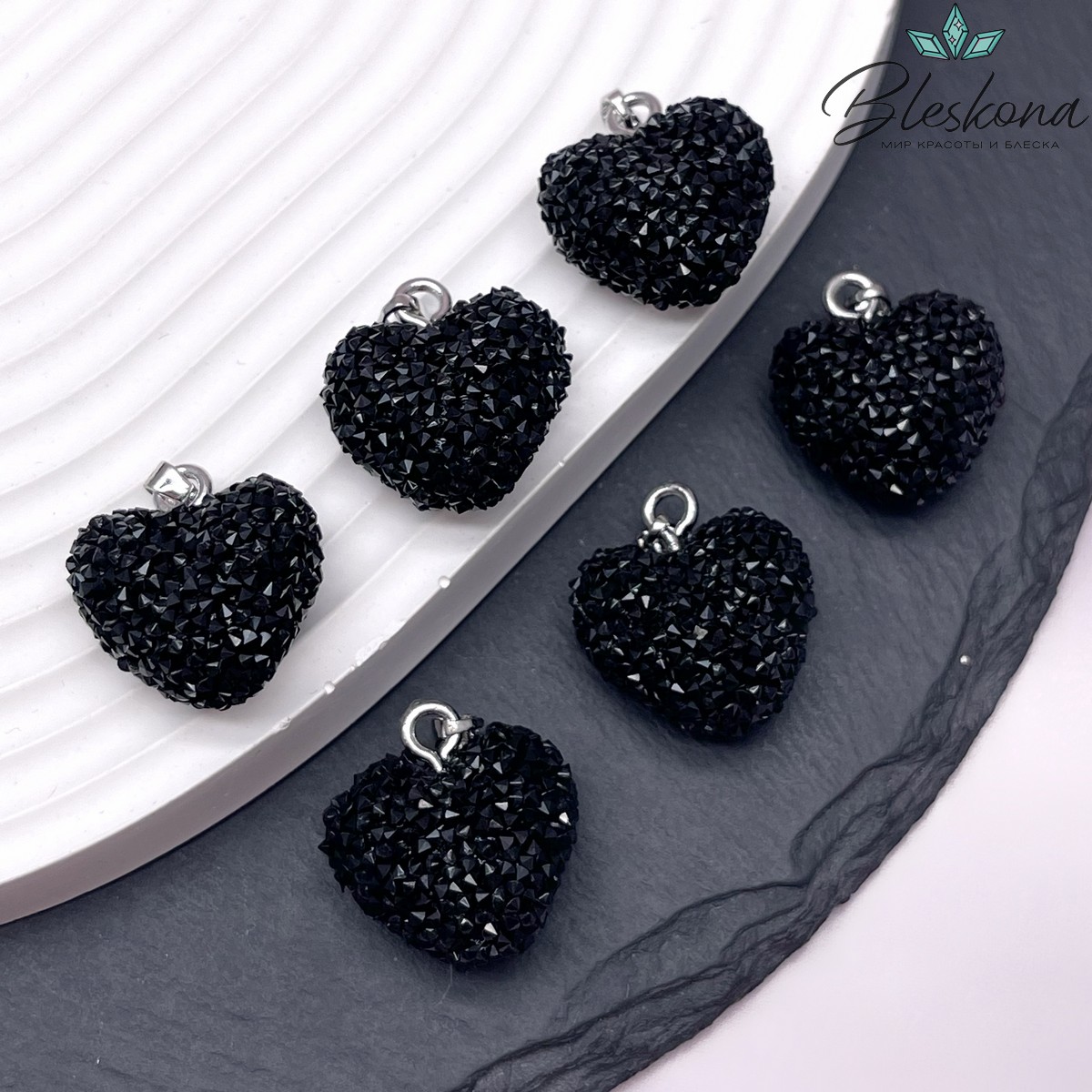 19*20 мм, Цвет серебро, Подвеска мармеладное сердце черное