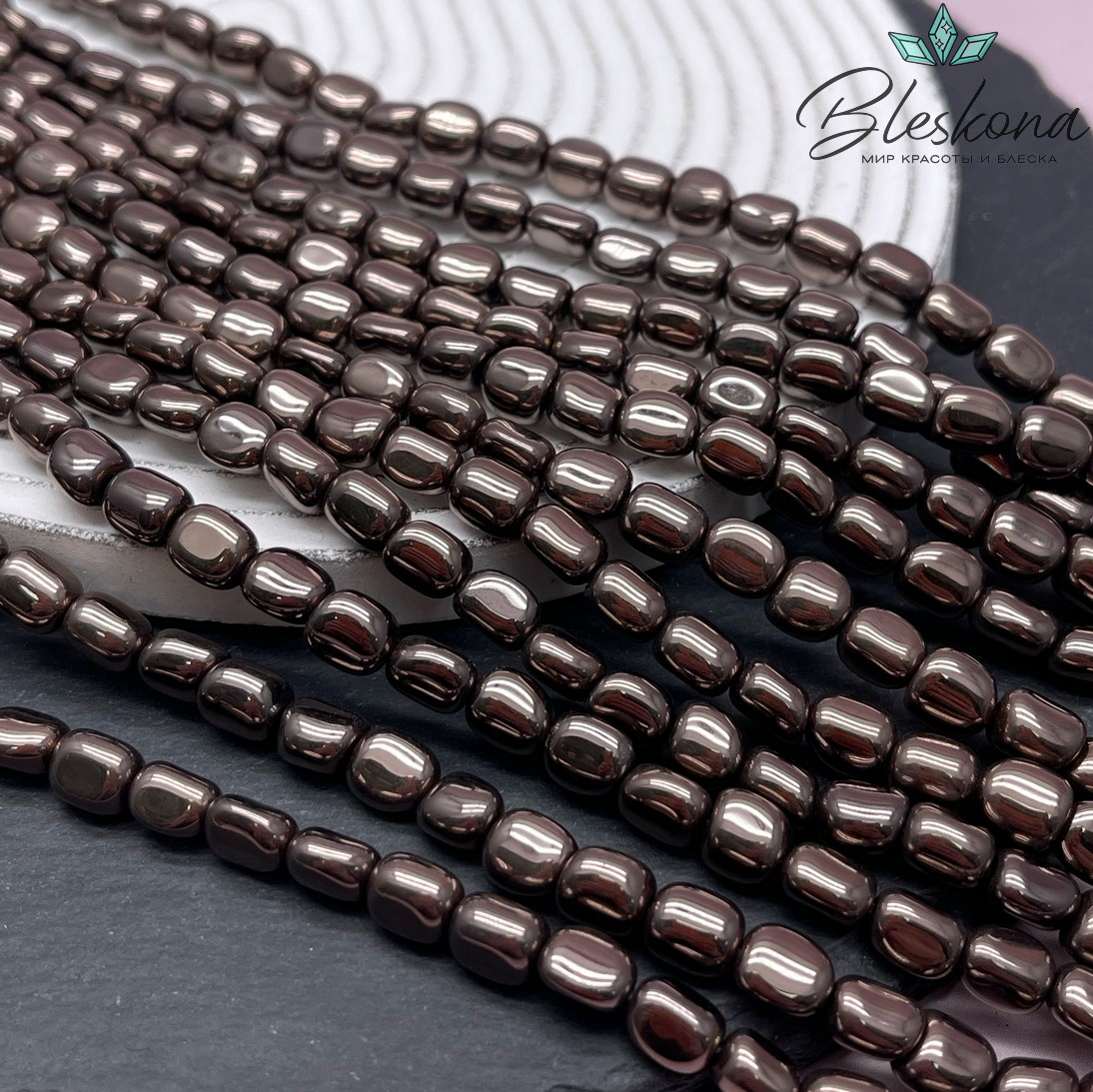 6-7 мм Гематин галтовка, цвет коричневый №1 (шоколадный), имитация