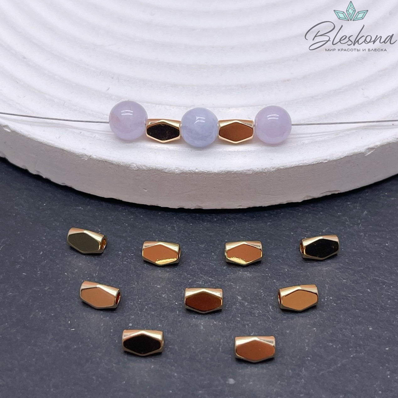 6*4 мм Цвет золото, Бусина 3 грани