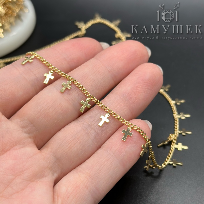 Цепь №34-1 цвет золото мини крест 2,5*1,7 мм 