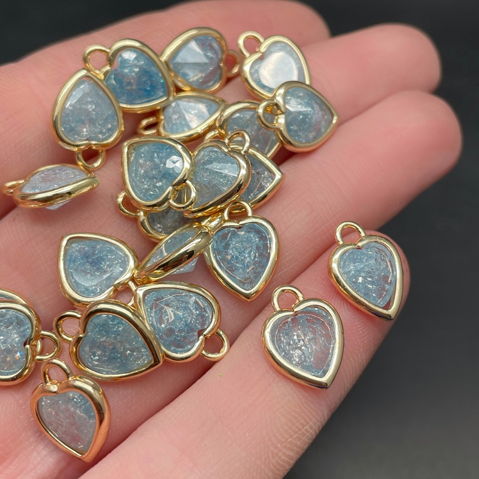 10 мм, Цвет золото, Подвеска сердце стекло голубое сахарное