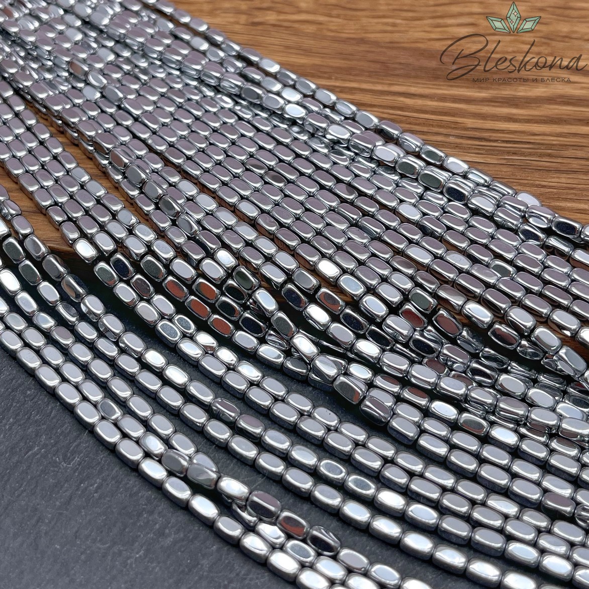 5*3мм Гематин прямоугольник, цвет темное серебро, имитация