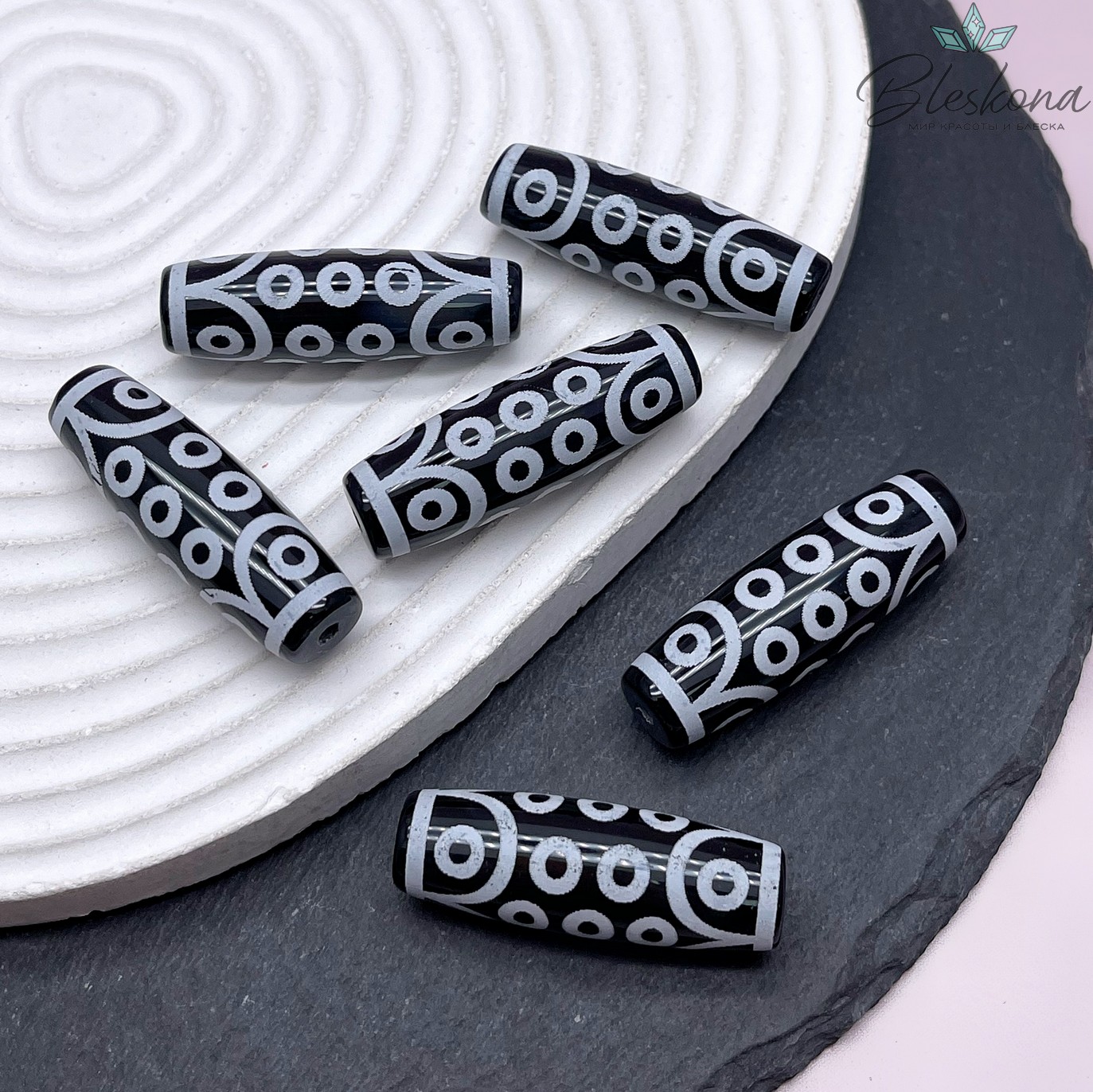 Бусина Дзи 21 глаз черно-белый бочонок 40*14 мм