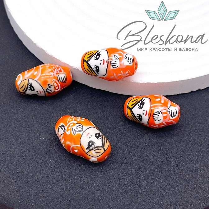 23*14 мм Керамика бусина матрёшка оранжевая