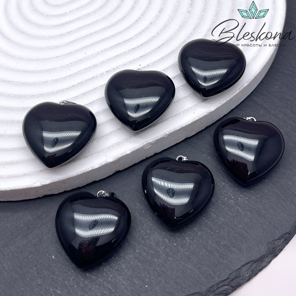 26*25 мм Цвет серебро, Подвеска Сердце пухлое Раухтопаз (Морион)