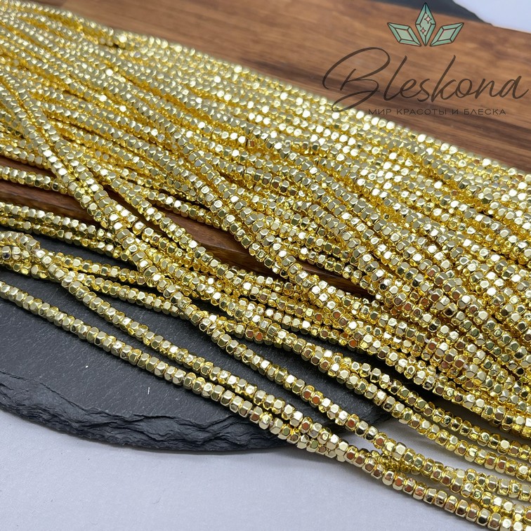3*2 мм Гематин, цвет светлое золото, многогранник имитация