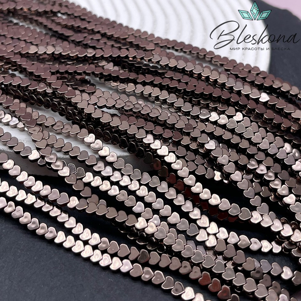 3,5*4 мм Гематин имитация, цвет коричневый №1 (шоколадный), сердце углы