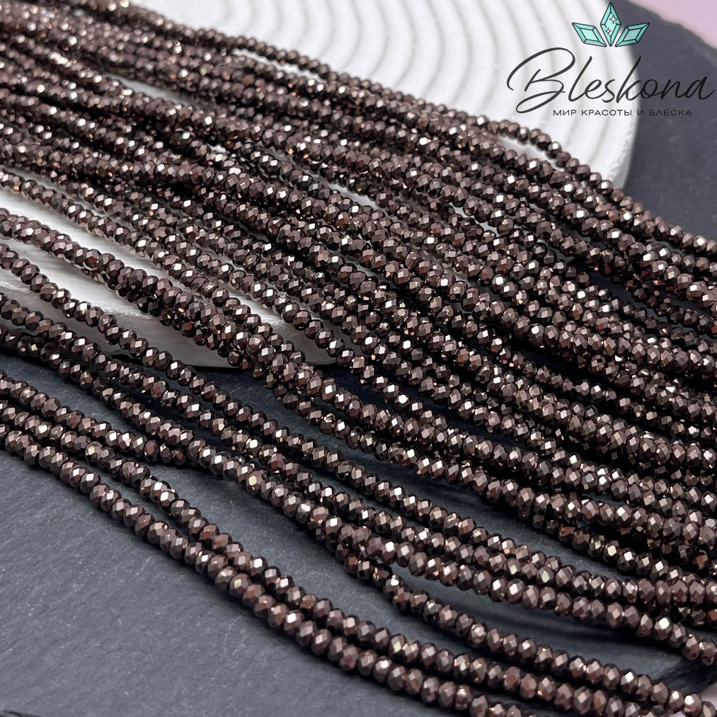 3*2 мм Гематин имитация рондель алмазная огранка, цвет коричневый №1 (шоколадный)
