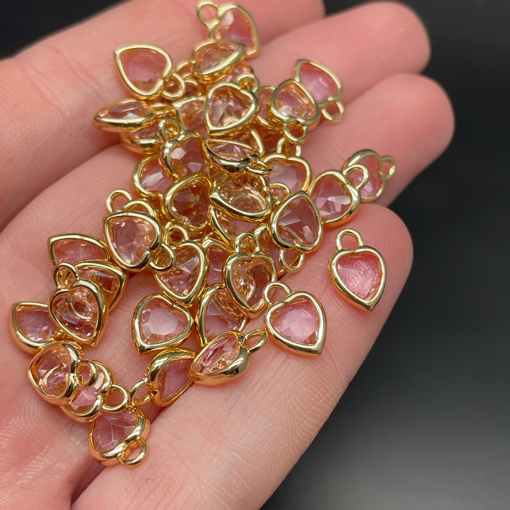 7,5 мм, Цвет золото, Подвеска сердце стекло розовое