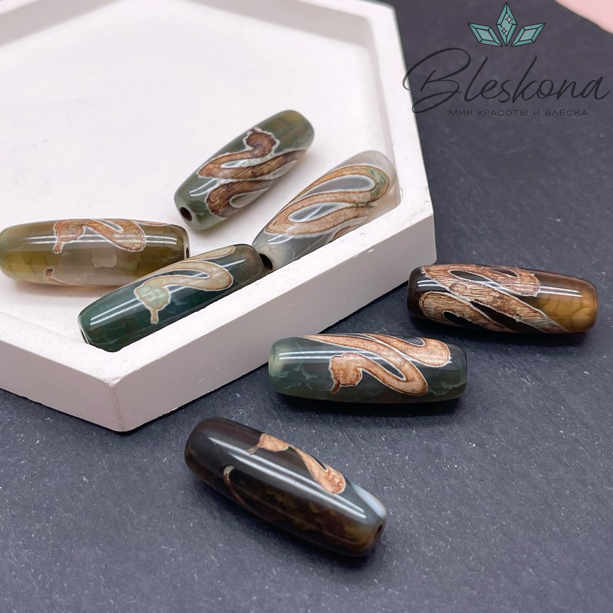 Бусина Дзи Змея коричнево-зеленый 30*11 мм