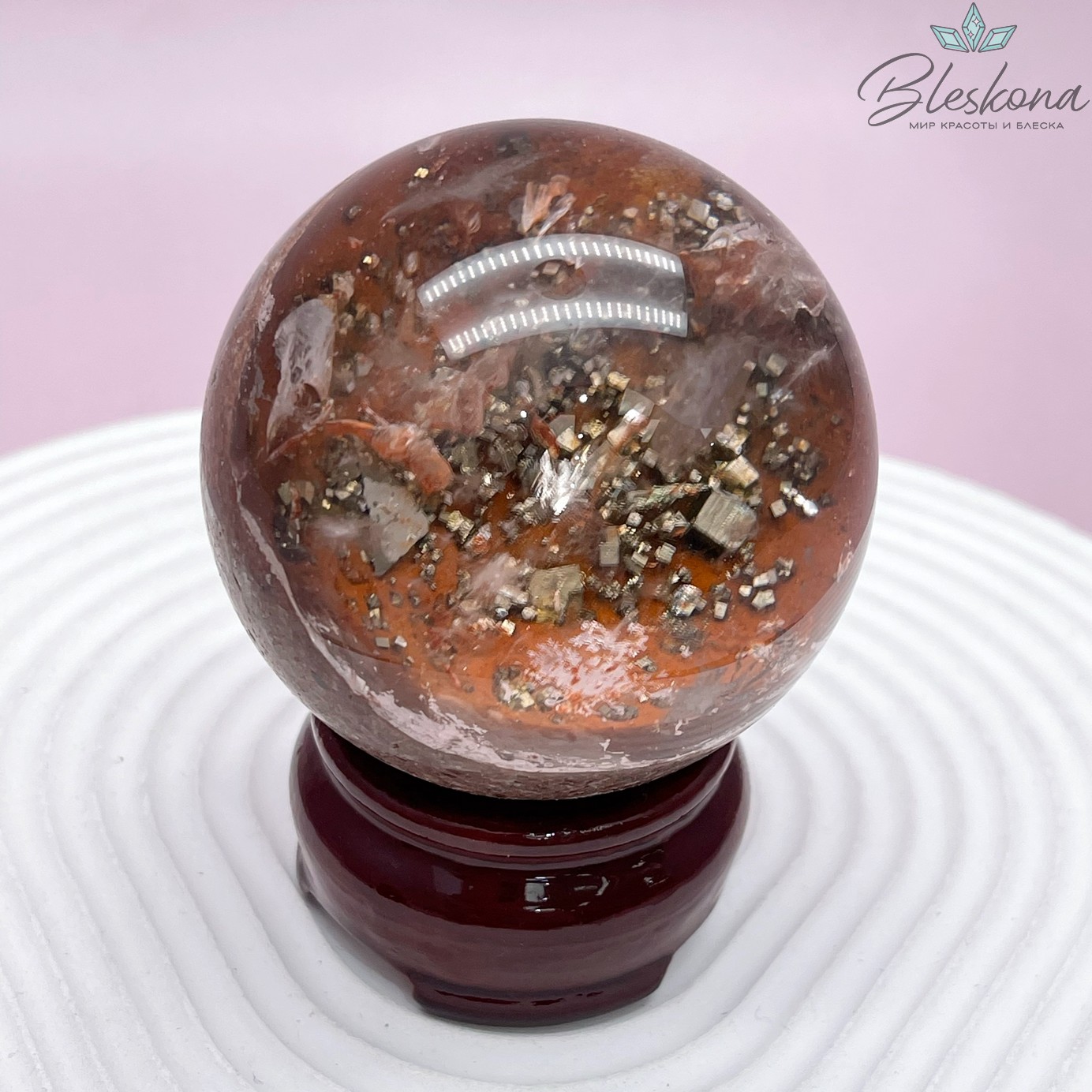 Яшма с вкючениями пирита, Горный хрусталь шар 60 мм