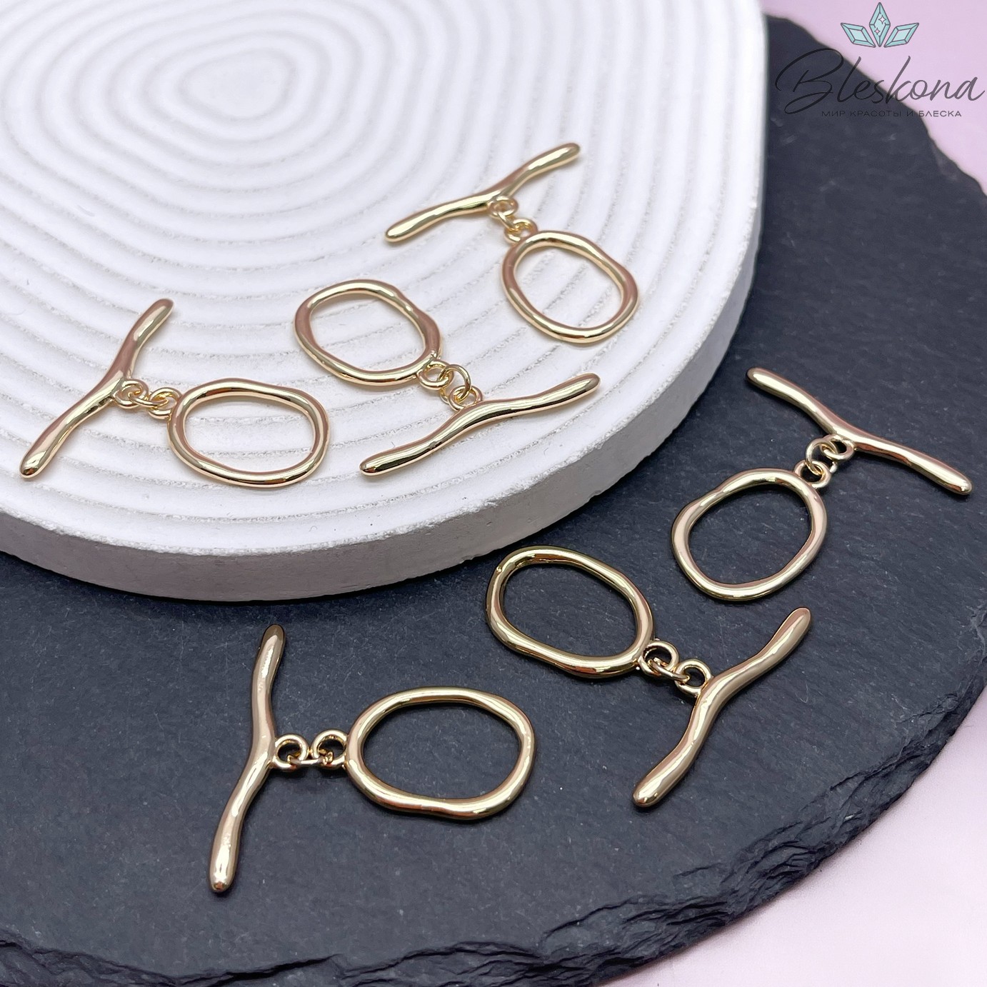 25*15мм Цвет золото, Замок Тогл овал неровный большой