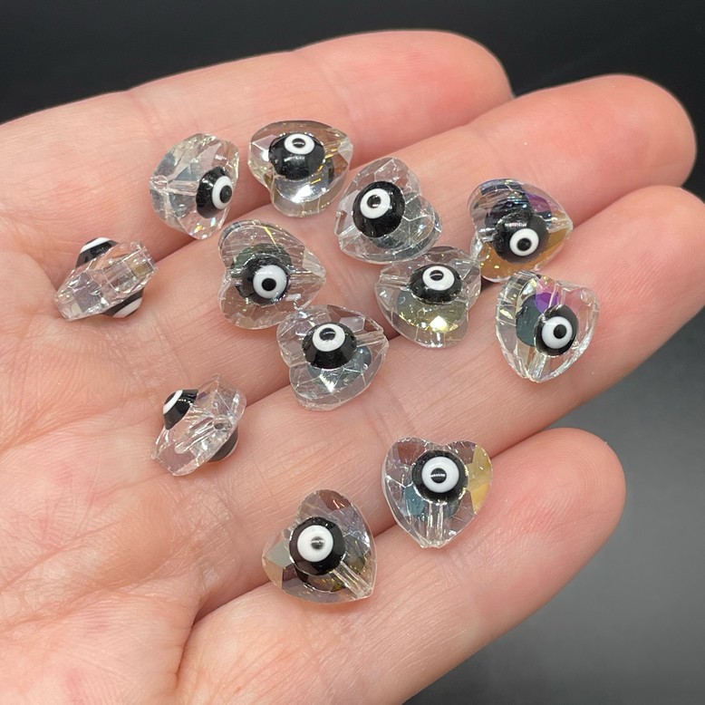 10мм, Стекло Lux форма сердце черный  глаз уп.5 шт