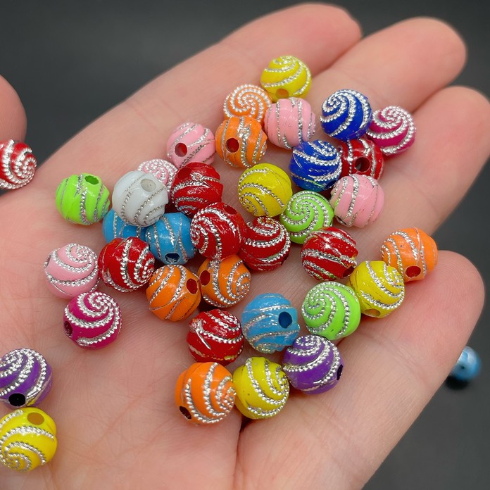 8 мм, Бусина шар микс узор уп.10 гр