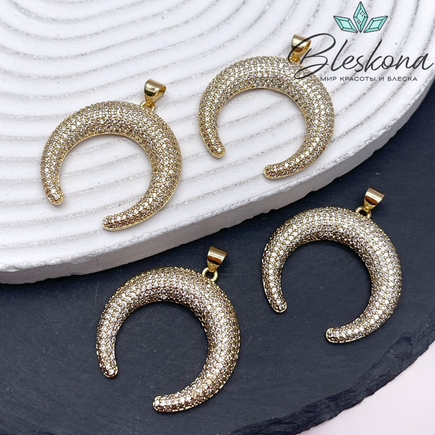 31*30 мм Цвет золото, Подвеска Лунница с цирконами