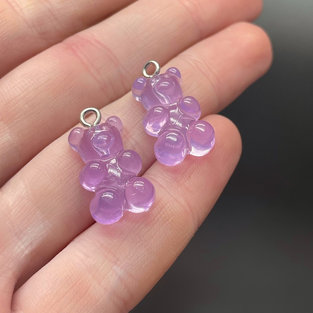 12*21,5мм, Цвет серебро, Подвеска Мишка фиолетовый прозрачный   