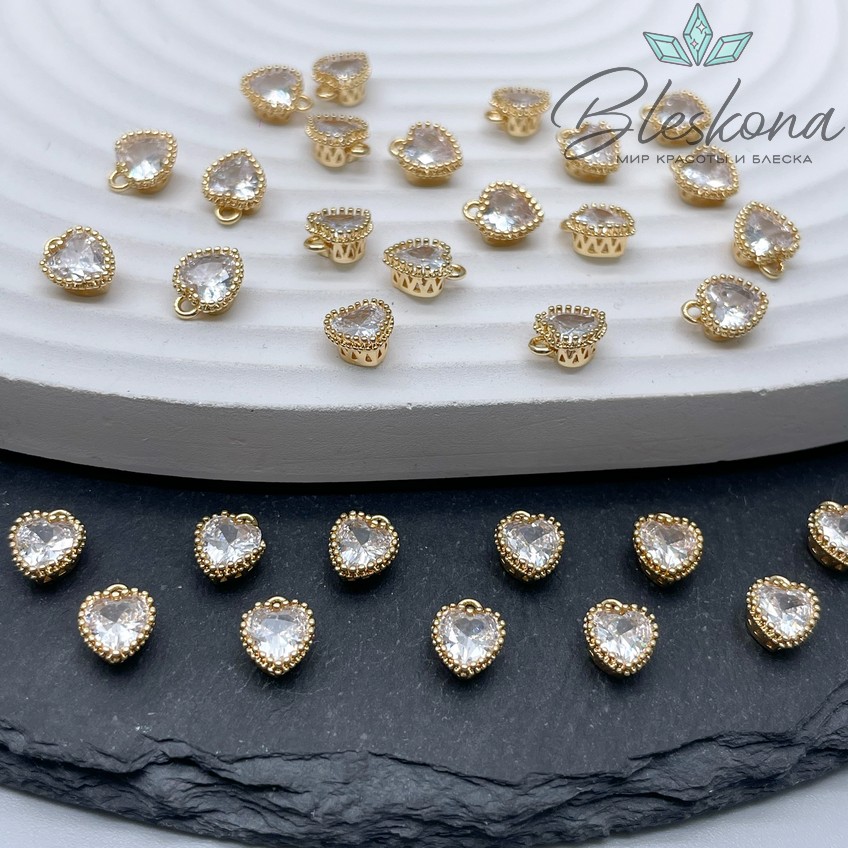 8*6,5 мм Цвет золото, Подвеска Сердце мини белый циркон