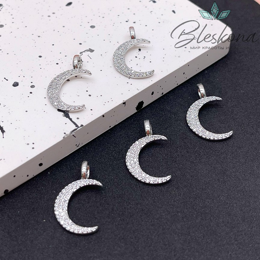 12,5*21,6 мм Цвет серебро, Подвеска полумесяц цирконы 