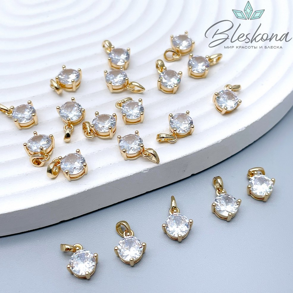 9*8 мм Цвет золото, Подвеска с цирконом