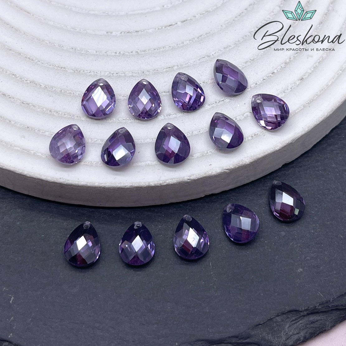 9*6 мм, Подвеска Циркон капля темно-фиолетовая (кубический цирконий, фианит) 