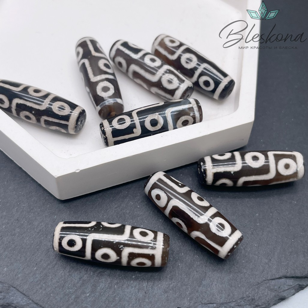 Бусина Дзи 9 глаз черно-белый бочонок №1 30*11 мм