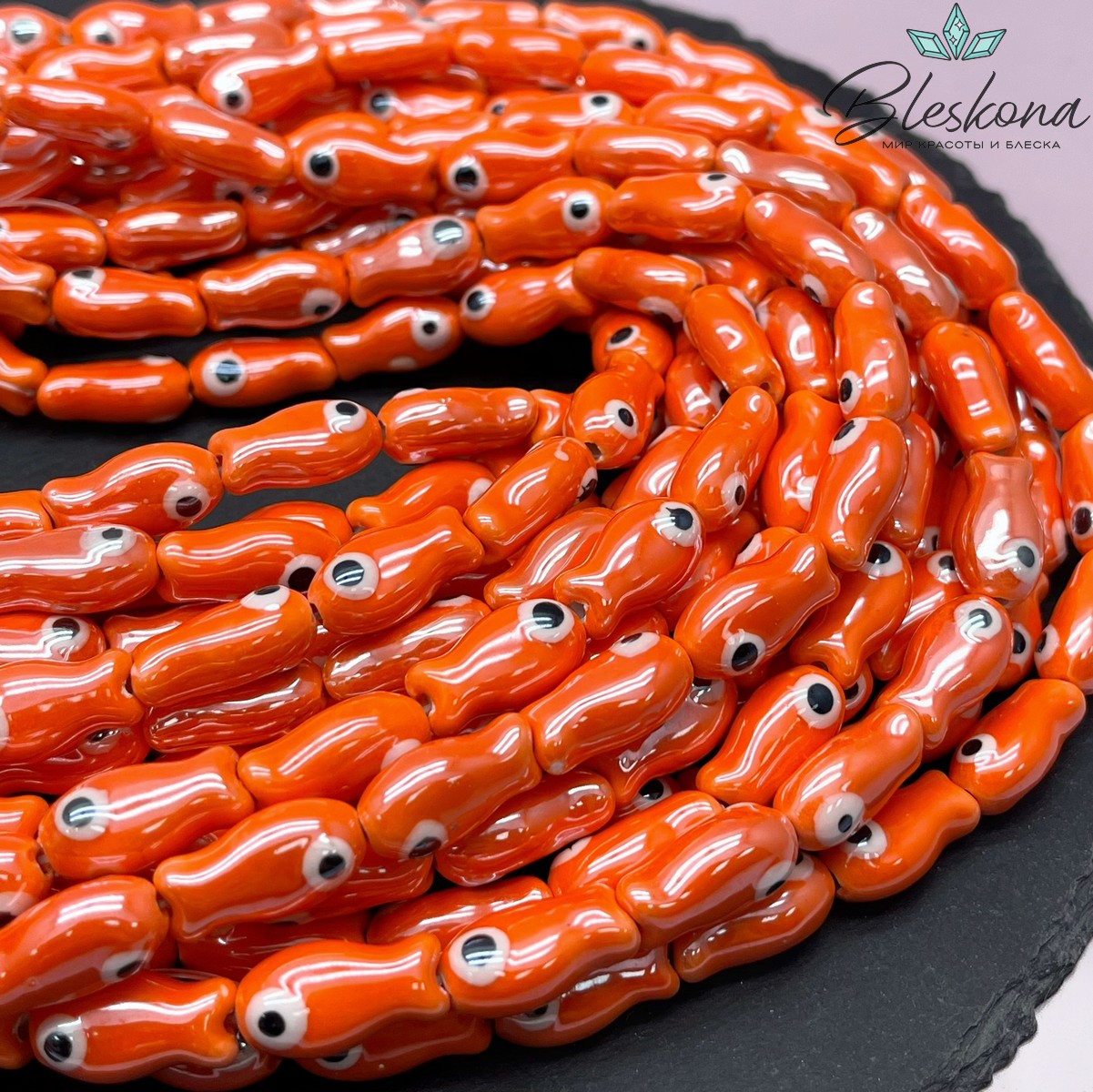 19*10 мм Бусина рыбка, керамика цвет оранжевый