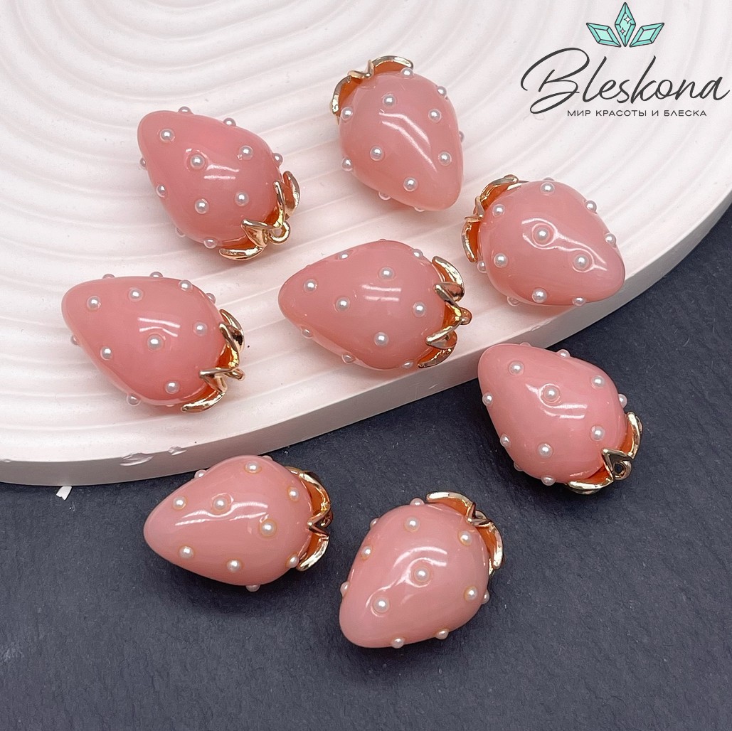 25*17 мм Цвет золото, Подвеска клубничка розовая