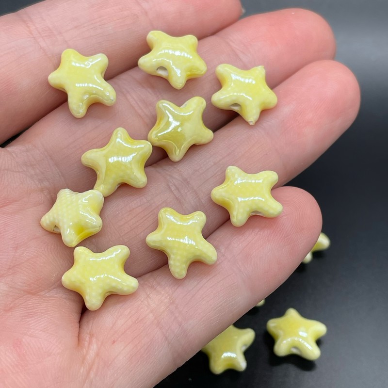 10 мм Бусина морская звезда мини , керамика цвет желтый