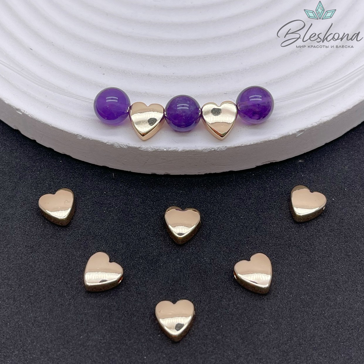 8 мм Цвет золото, Бусина сердце гладкое