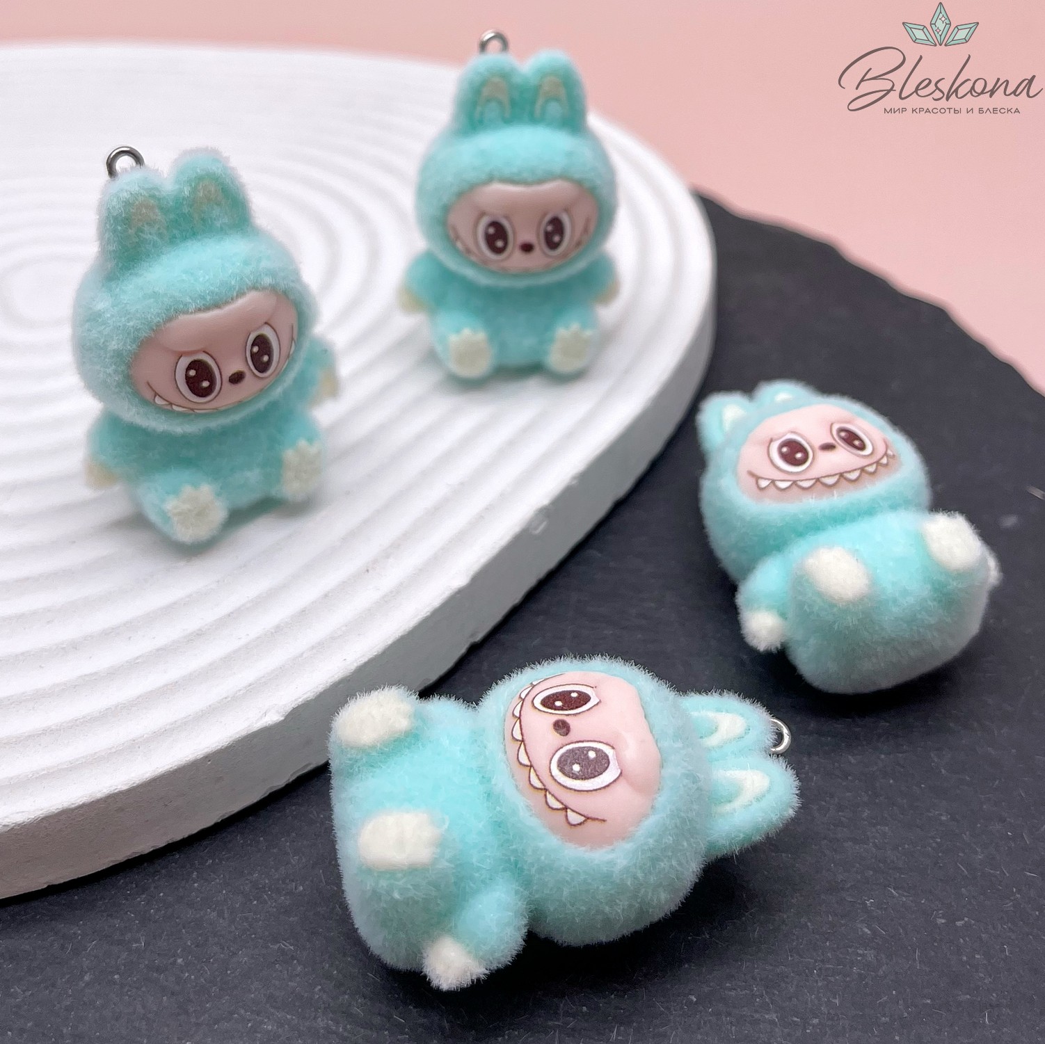 30*40 мм Цвет серебро, Подвеска игрушка-монстрик Лабубу бирюзовый 