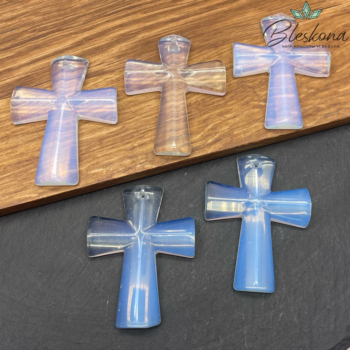 Подвеска крест Лунный камень (имитация) 47*36 мм