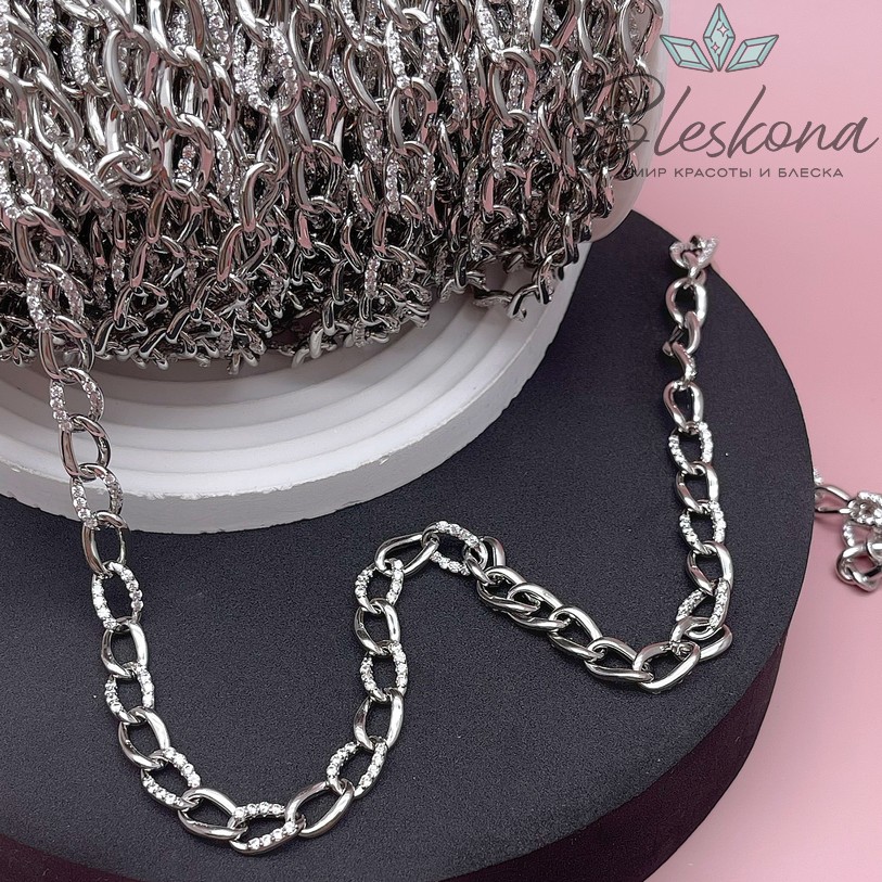 Цепь №219 цвет серебро 12*7,5 мм