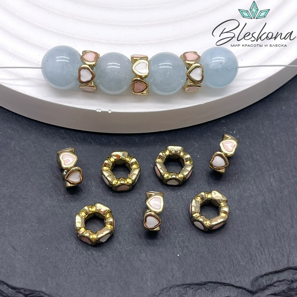 9*4 мм Цвет золото, Бусина-разделитель сердца