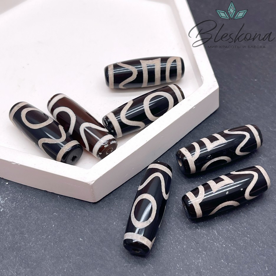 Бусина Дзи Небо, Земля, Волна черно- белый бочонок  30*11 мм