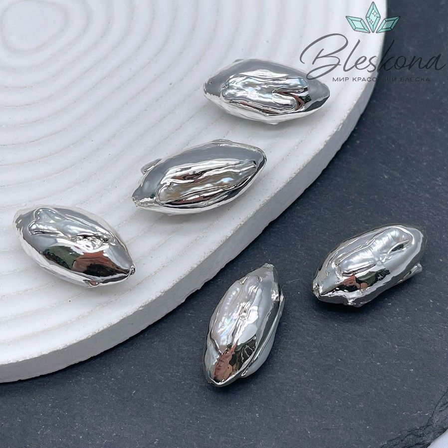 29*14 мм Цвет серебро, Бусина  Жемчуг зауженный овал 