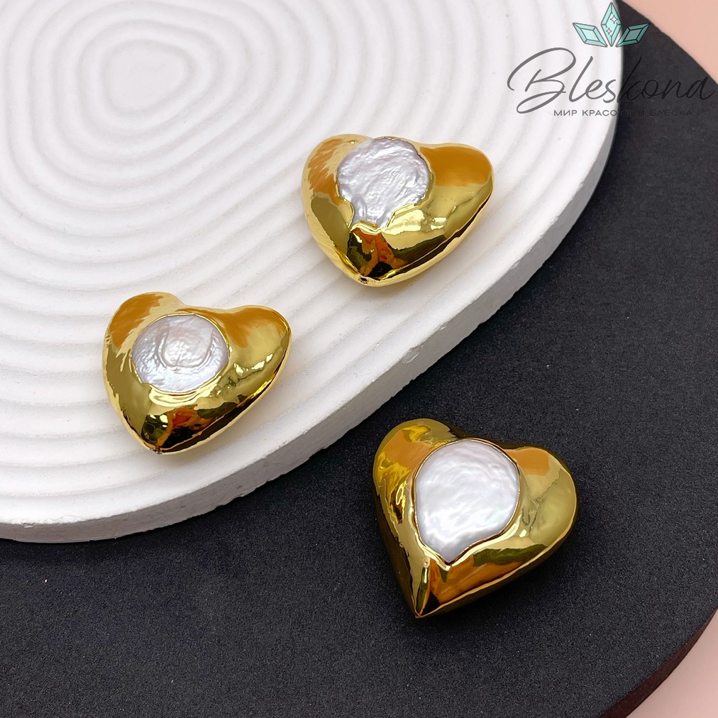 29*30 мм Цвет золото, Бусина  Жемчуг сердце 