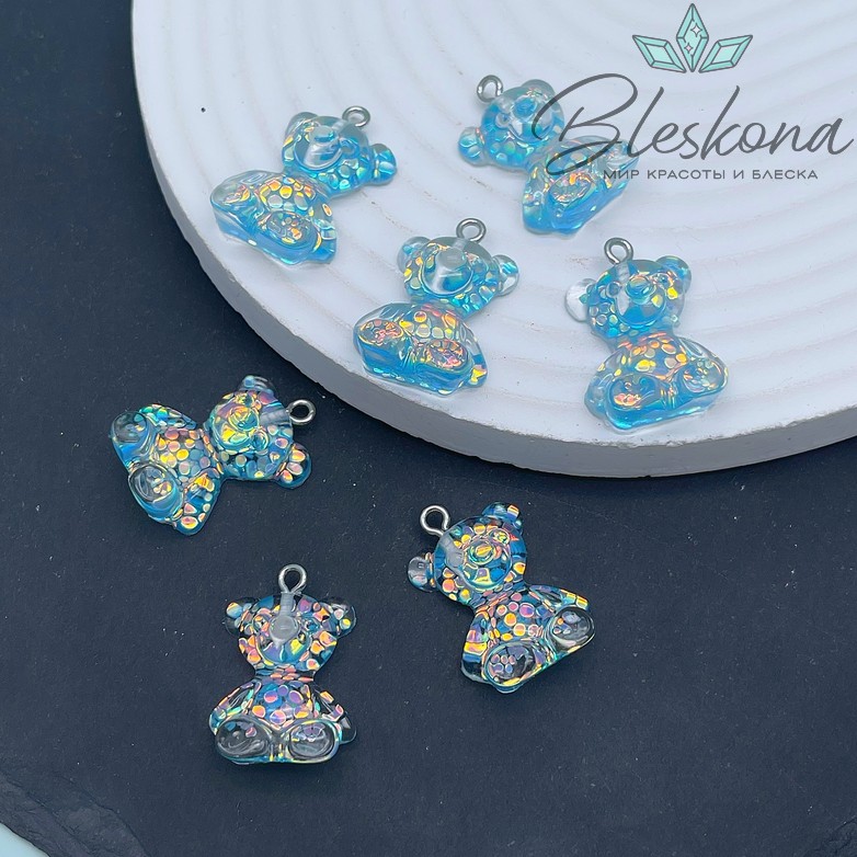 17,5*25мм, Цвет серебро, Подвеска Мишка голубой блестки
