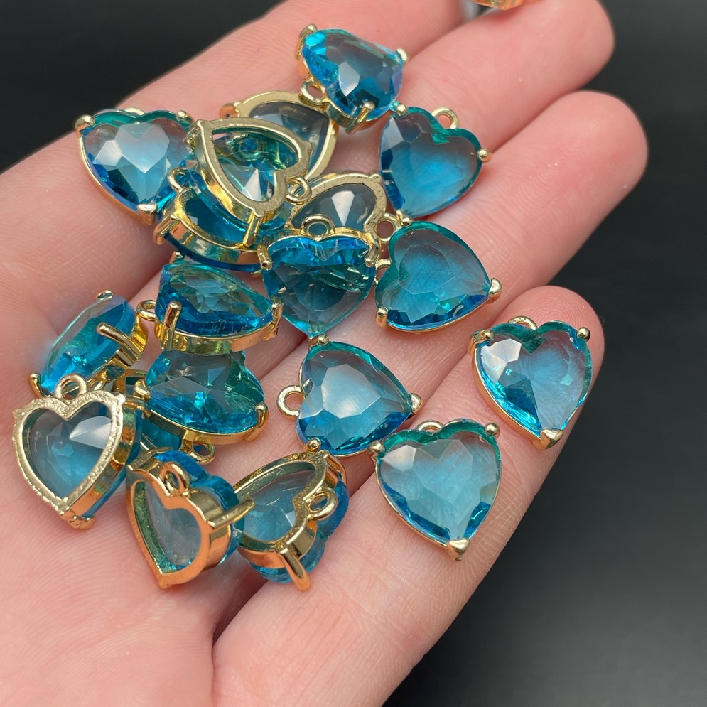 12 мм, Цвет золото, Подвеска сердце стекло бирюзовое цапы