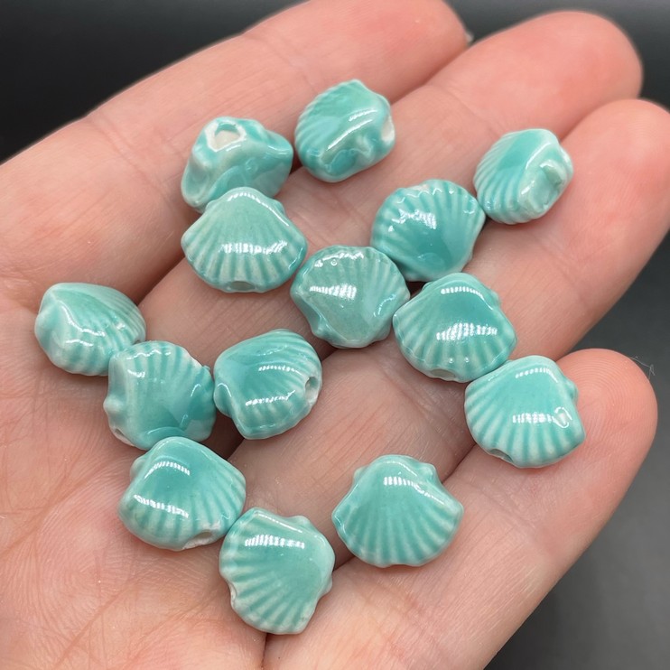 11,5*9,5 мм Бусина ракушка, керамика цвет бирюзовый