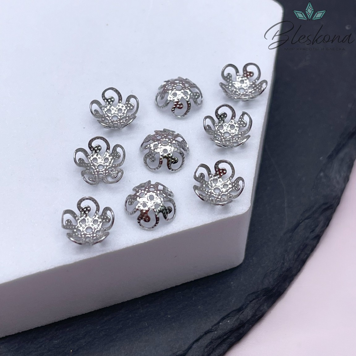 8 мм Цвет серебро, Шапочка узор