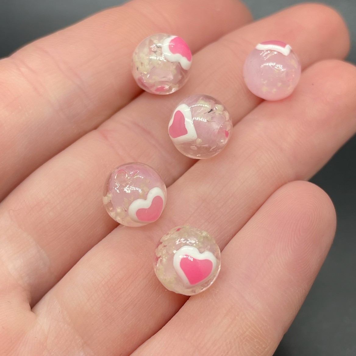 10 мм, Стекло бусина шар розовый розовое сердце уп.5шт