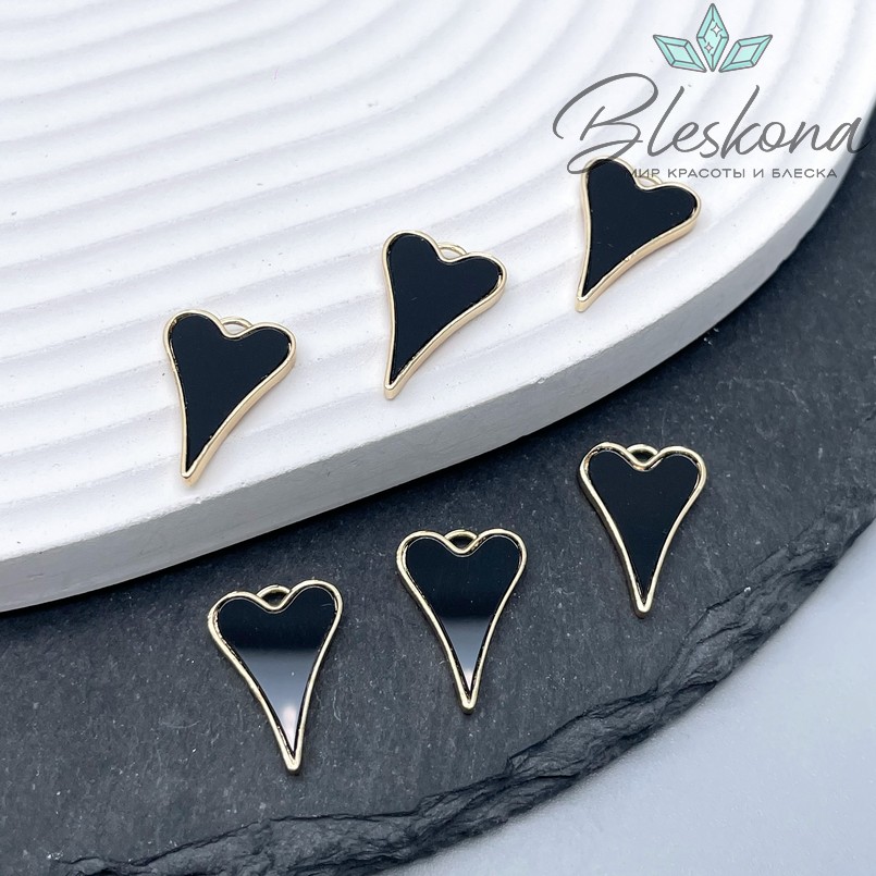 17,5*12 мм Цвет золото, Подвеска Сердце черная керамика 