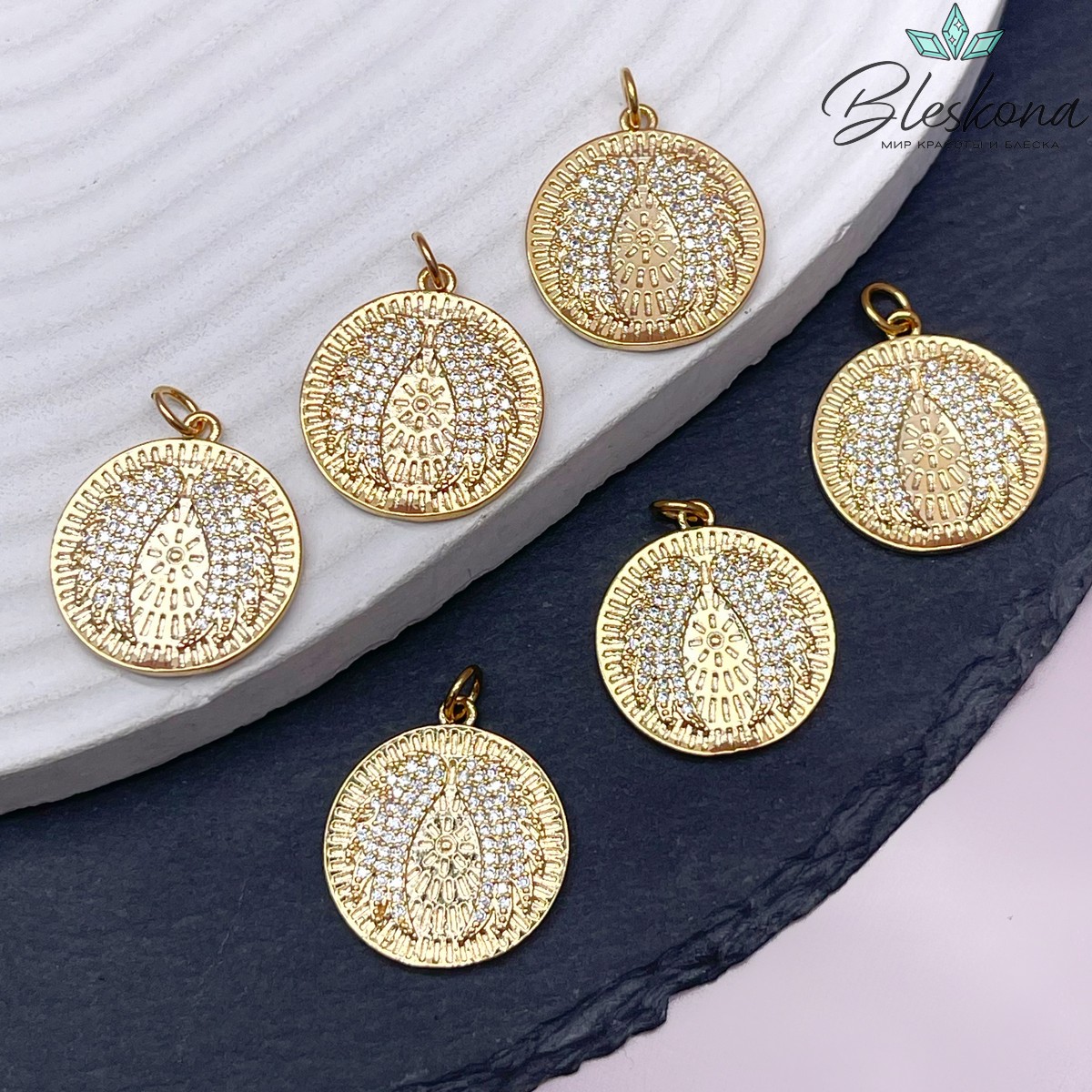 19,5мм Цвет золото, Подвеска крылья ангела цирконы  