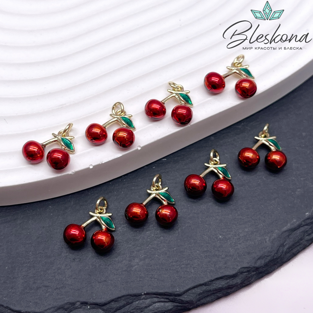 11,5*12 мм Цвет золото, Подвеска вишня эмаль 