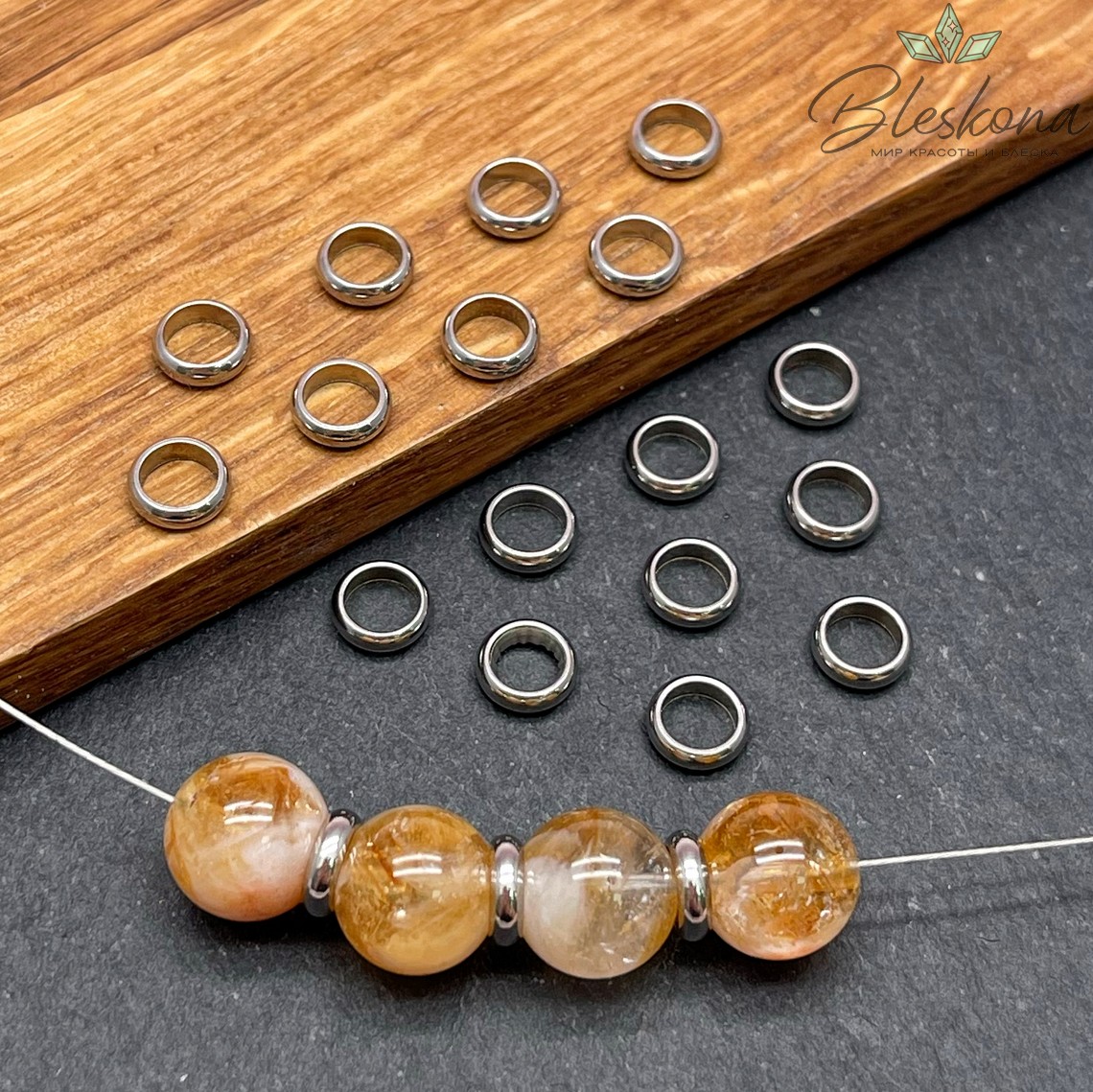 Бусина разделитель сталь, цвет серебро 7*2 мм 